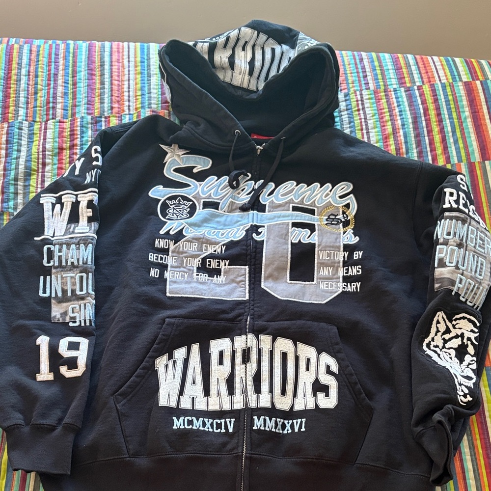 Supreme warrior, heavily embroidered hoodie, new in bag size extra large